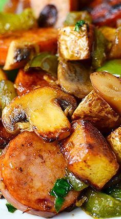 Recipes With Beef Sausage, Kielbasa And Mushroom Recipes, Sausage And Mushroom Recipes, Sausage Mushroom Recipes, Kabasa Sausage Recipes, British Sausage, Sausage And Mushrooms, Chopped Zucchini, Turkey Kielbasa