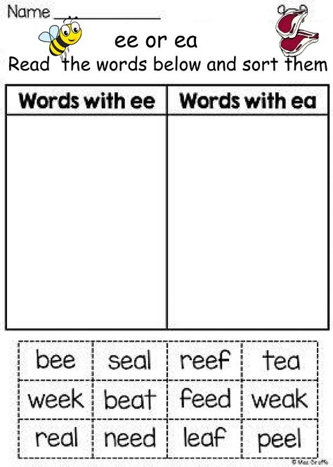 Id Words Worksheet, Ea Phonics Worksheets, Ea Sound Worksheets, Ee Sound Words Worksheets, Long Vowel Ee And Ea Worksheets, Ee Ea Worksheets, Ee Sound Worksheet, Ee And Ea Worksheets, Ee Worksheets