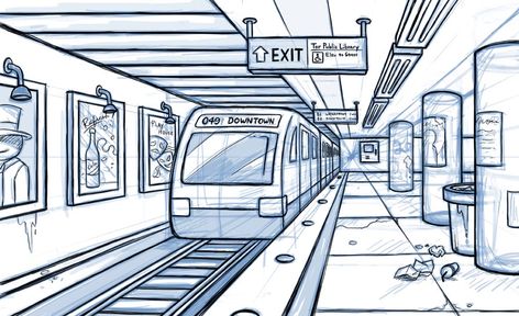 One Perspective Drawing, 1 Point Perspective Drawing, 1 Point Perspective, Perspective Sketch, Perspective Drawing Architecture, Perspective Drawing Lessons, One Point Perspective, Subway Train, Point Perspective