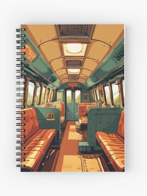 "Vintage Train Cabin: Retro Illustration" Journal for Sale by susshop214 | Redbubble Train Cabin Illustration, Vintage Train Illustration, Inside Of A Train Drawing, Waiting For Train Illustration, Train Cabin, Train Tunnel Illustration, Vintage Train Station, Train Aesthetic, Train Illustration