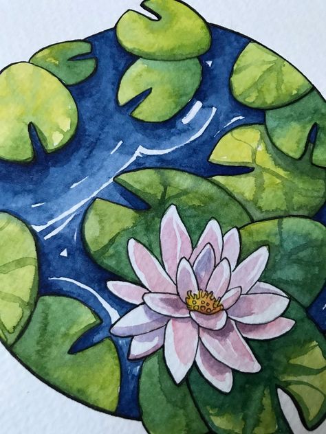 Water Lilie Pond Painting Green Lotus Leaf Watercolor Lily Pad | Etsy Lily Pad Flower Painting, Koi Fish Lotus Pond Painting, Water Lily Colors, Lilly Pad Flowers Drawing, Lotus Pond Watercolor, Lily Pad Pond Painting, Lotus Leaves Painting, Watercolor Lily Pads, Lily Pond Drawing