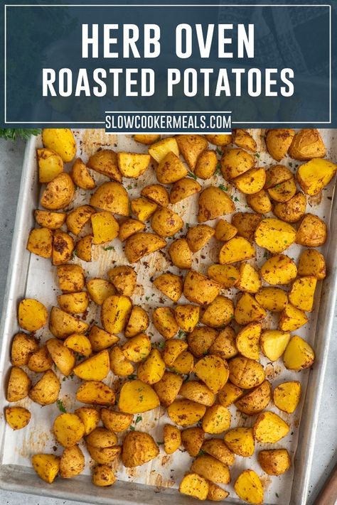 Overhead, look at oven-roasted potatoes on a sheet pan. Potato Seasoning Recipe, Roasted Golden Potatoes, Crispy Potatoes In Oven, Easy Oven Roasted Potatoes, Golden Potato Recipes, Crispy Oven Roasted Potatoes, Seasoned Roasted Potatoes, Oven Roasted Potatoes Easy, Easy Roasted Potatoes