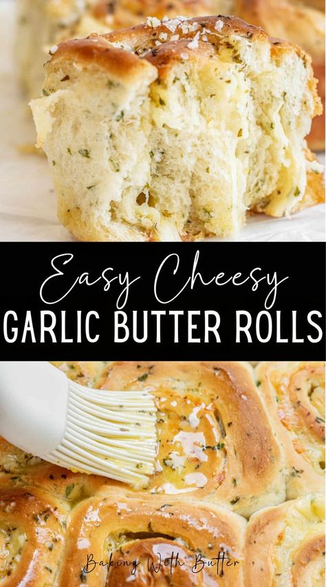 These garlic butter rolls are so moreish and easy to make. They use a soft enriched dough wrapped around garlic butter, fresh herbs and cheese. After baking, the rolls are brushed with a little more melted garlic butter and flaky salt. They make the best dinner rolls, so you can serve them as a side dish or bring them to your next potluck dinner. The dough is tender and enriched, and it’s spread generously with garlic butter and cheese. Garlic Butter Rolls, Best Dinner Rolls, Garlic Butter For Bread, Parsley Butter, Dinner Rolls Easy, Butter Rolls, Butter Roll, Brioche Recipe, Potluck Dinner