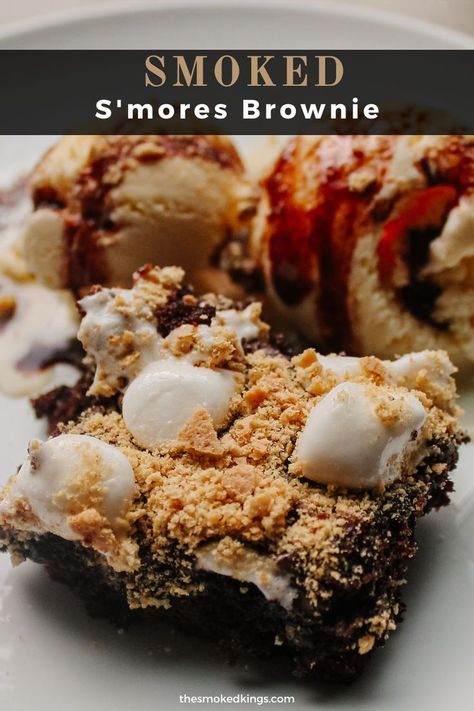 Easy Smoked Desserts, Smoked Smores Dessert, Dessert On A Smoker, Smoked Smores Dip, Traeger Brownies, Smoker Recipes Dessert, Smoked Smores, Smoked Dessert Recipes, Smoker Dessert Recipes