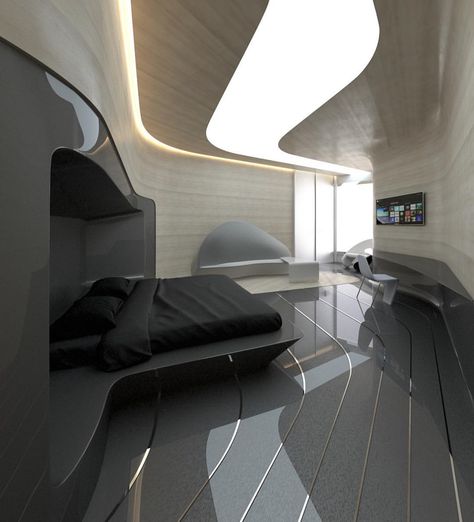 Concept for new hotel in Lisbon Portugal Designed by #karimrashid #interiordesign #interiordesigner #hoteldesign #lovedesign… Futuristic Interior Bedroom, Futuristic Rooms, Futuristic Decoration, Futuristic Apartment, Futuristic Furniture Design, زها حديد, Futuristic Bedroom, Futuristic Interior Design, Minimalistic Home