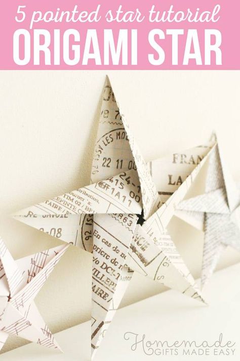 5 pointed origami star front view Origami Stella, Diy Origami Home, Diy Origami Home Decor, Star Christmas Ornaments, 5 Pointed Star, Origami Home Decor, Tutorial Origami, Origami Decoration, Origami Star