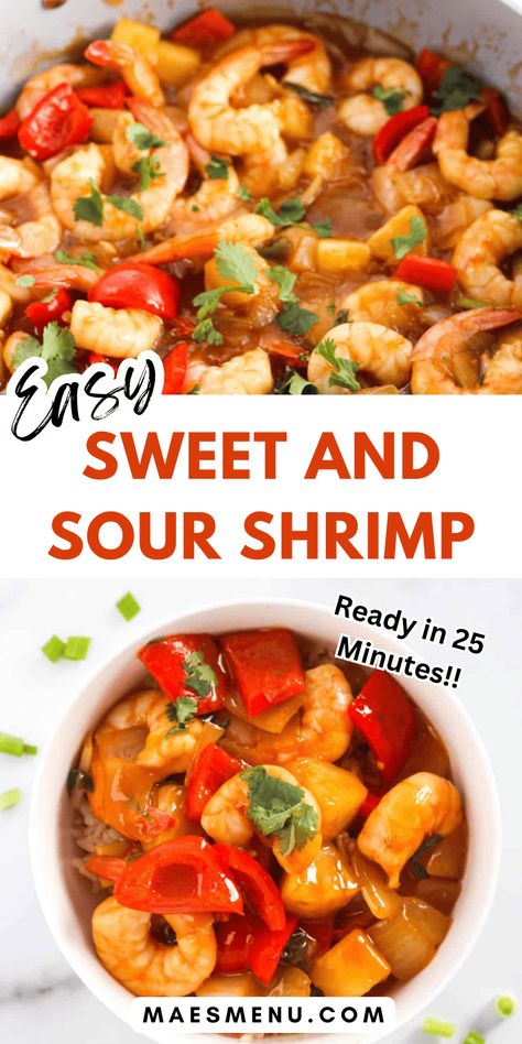 Dive into a delicious dinner with my Sweet and Sour Shrimp! Ready in under 25 minutes, this dish is perfect for summer dinners, offering a family-friendly and easy meal option. Bursting with tangy juicy pineapple, sweet peppers, and tender shrimp, it's a healthier take on takeout that everyone will love. No processed sugars, just pure flavor. Your go-to for a fast, healthy summer dinner! #summerdinnerideas Sweet And Sour Shrimp With Pineapple, Sweet Sour Shrimp, Sweet And Sour Shrimp Recipe, Sweet And Sour Shrimp, Spring Dinner Ideas, 30 Minute Dinner Recipes, Spring Dinners, Healthy Summer Dinner, Healthy Summer Dinners