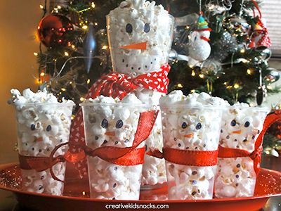 Snowman Popcorn, Popcorn Cups, Christmas Candy Easy, Class Party Ideas, Easy Christmas Candy Recipes, Snowman Party, Edible Crafts, Kids Christmas Party, Christmas Candy Recipes