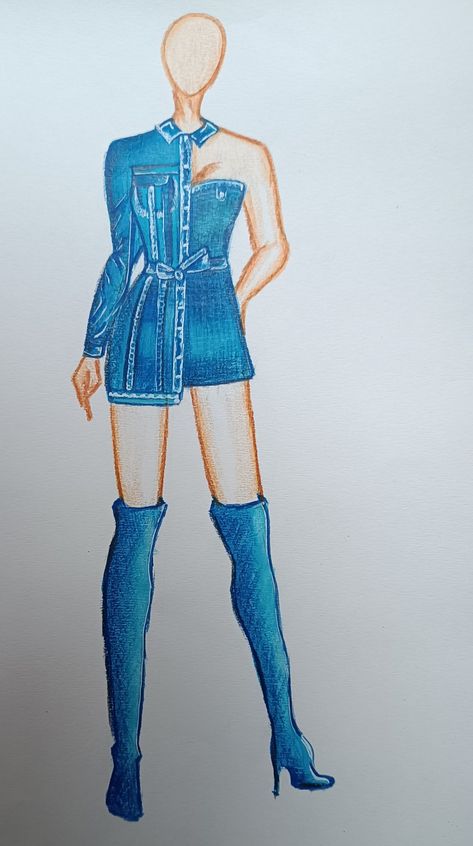 Sportswear Fashion Illustration Sketches, Denim Fashion Illustration Sketches, Fashion Illustration Croquis Poses, Denim Outfit Illustration, Denim Dress Illustration, Denim Illustration Fashion, Denim Illustration Sketch, Fashion Design Collection Sketch, Denim Drawing