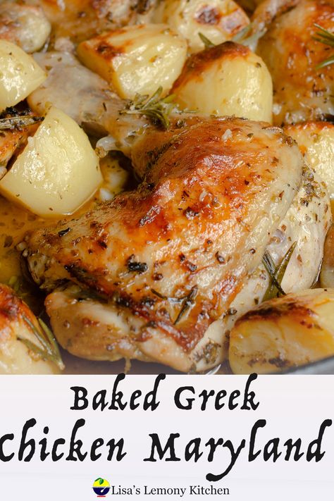 Roast Chicken Maryland Recipes, Chicken Maryland Recipes Easy, Mediterranean Chicken Leg Recipes, Greek Roast Chicken Recipes, Chicken Maryland Recipes Dinners, Easy Mid Week Dinners, Roasted Chicken Leg Quarter Recipes, Chicken Parsley Recipes, Maryland Chicken Recipes