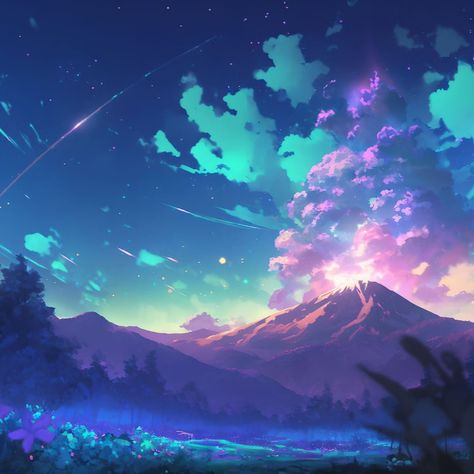 Dreamy Pastel Fantasy Anime Landscape Peace Anime, Anime Landscape, Sky Digital, Colored Pictures, Breathtaking Scenery, World Of Wonder, Aesthetic Moodboard, Graduation Project, Landscape Poster