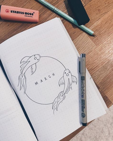 Kelly | Kelanjo on Instagram: “Had to have a little Pisces moment in the bullet journal this month although I think one of them is swimming in the wrong direction 😅 ♋️” Pisces Journal, March Bullet Journal, Bullet Journel, Manifestation Board, Diary Ideas, Bullet Journal Themes, Journal Themes, Bullet Journal Ideas Pages, Journal Covers