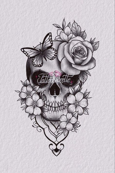 Tropisches Tattoo, Skull Thigh Tattoos, Girly Skull Tattoos, Tattoo Crane, Candy Skull Tattoo, Tattoos About Mom, Skull Tattoo Flowers, Girly Skull, Skull Tattoo Designs