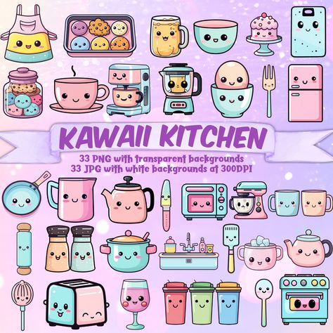 Kawaii Kitchen Accessories, Kawaii Kitchen, Kitchen Clipart, Pastel Kitchen, Kawaii Clipart, Pastel Kawaii, Style Kawaii, Cute Baking, Baking Essentials