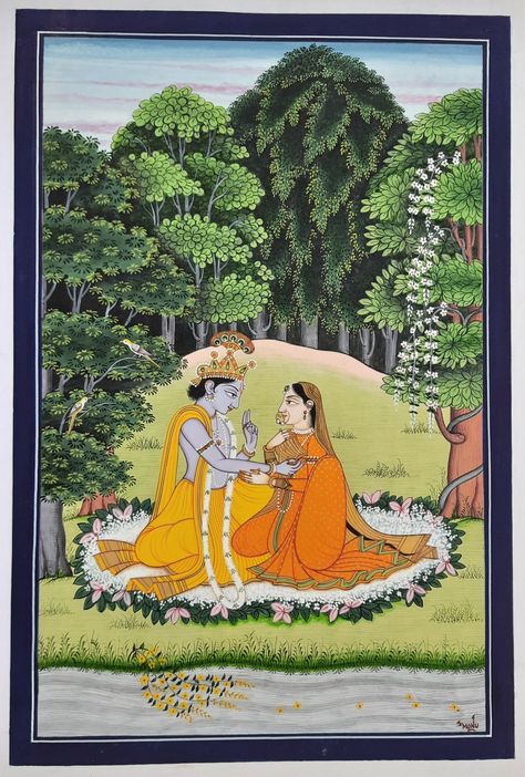 Basohli Painting, Kangra Painting, Radha Art, Rajasthani Miniature Paintings, Divine Couple, Krishna Image, Radha Krishna Painting, Worli Painting, Indian Traditional Paintings