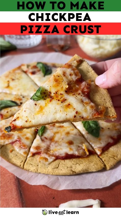 Made with just 5 simple ingredients, this chickpea pizza crust recipe is easier and faster to make than traditional pizza dough, using canned chickpeas and chickpea flour. The dough comes together with just a food processor. Oh, and it’s totally gluten-free! Chickpea Crust Pizza, Chickpea Pizza Crust Recipe, Garbanzo Flour Recipes, Chickpea Flour Recipe, Chickpea Dough, Chickpea Flour Pizza Crust, Chickpea Crust, Chickpea Pizza Crust, Flour Free Recipes