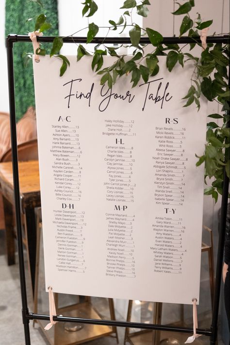 Simple Wedding Seating Chart Display, Wedding Signs For Seating Chart, Sign For Table Seating, Seating Chart Diy Display, Find Your Seat Board Wedding, Cheap Table Seating Chart, Last Name Seating Chart, Ikea Wedding Seating Chart, Seating Chart Wedding Ideas For 300 People