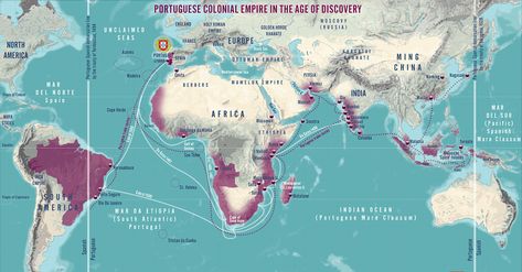 Discovery Illustration, Original 13 Colonies Map, Alternate History Map, Portuguese Empire, Japanese Colonization In The Philippines, Portuguese Brazil, Ferdinand Magellan, Ancient British Maps, Sao Tome And Principe