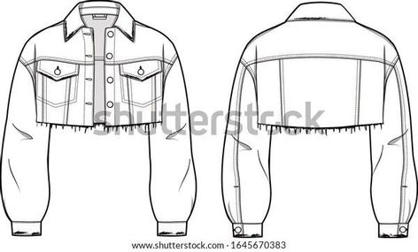 How To Draw Denim Jacket, How To Draw A Jean Jacket, Denim Jacket Flat Sketch, Jean Jacket Drawing, Denim Jacket Sketch, Denim Jacket Illustration, Denim Jacket Drawing, Jacket Technical Drawing, Crop Jackets For Women