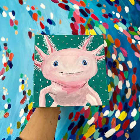 Axolotl Painting Ideas, Axolotl Painting Easy, Axolotl Painting, Acrylic Art Canvas, Axolotl Art, Science Artwork, Water Monster, Pretty Vibes, Fall 23