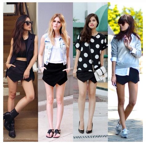 Four ways to wear a black skort #Fashion #Trends #Style Black Skort Outfit Aesthetic, Zara Skort Outfit, Black Skort Outfit, Outfit Inspirations For Teens, Skort Outfit, Sassy Chic, Skort Style, Zara Skort, Black Skirt Outfits