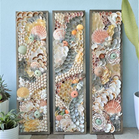 Seashell Mosaic Art, Resin Sea Shell Crafts, Framed Shell Art, Shell Pictures Ideas Seashells, Sea Shell Mosaic, Sea Shells Art, Seashell Diy, Seashell Art Diy, Shell Artwork