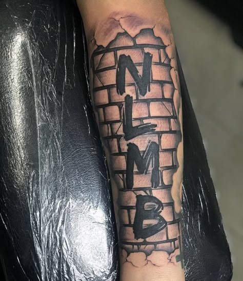 Bricks Tattoo Stencil, Brick Tattoo Stencil, Brick Wall Tattoo Design, Mens Trap Tattoo Ideas, Brick By Brick Tattoo, No Hand Outs Tattoo, Nlmb Gang Tattoo, Brick Tattoo Design, Tattoo Filler Ideas Sleeve Backgrounds Men