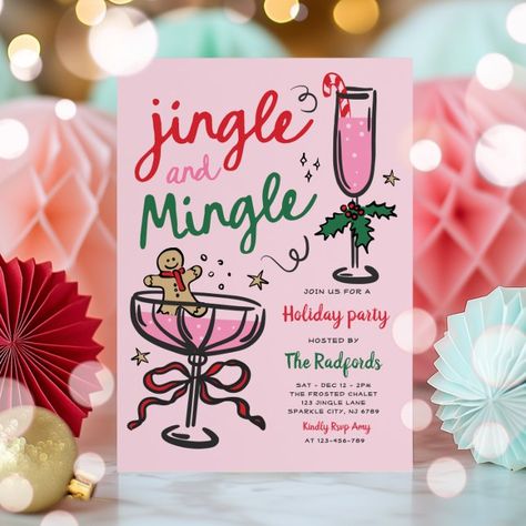 Create your own Invitation | Zazzle Christmas Girls Party, Friendsmas Ideas, Jingle And Mingle Christmas Party, Christmas Craft Night, Jingle And Mingle, Christmas Birthday Invitations, Favorite Things Party, Christmas Party Themes, Holiday Cocktail Party