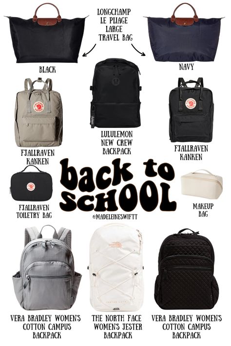 College Backpack Ideas, Best Backpack For College, Backpack Highschool, Backpack Inspo School Aesthetic, College Outfits Backpack, Trending Backpacks 2024, Backpack Ideas For High School, Trendy Tote-style Backpack For School, High School Backpack Essentials