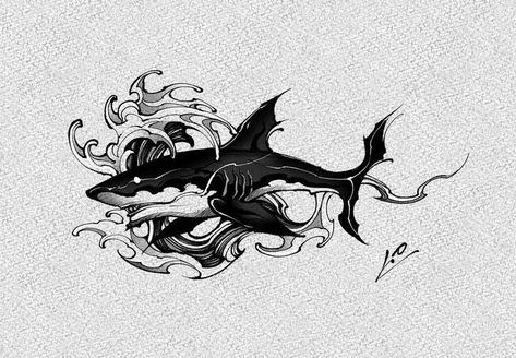 Vector Tattoo, Tattoo Dark, Wave Drawing, Course Hair, Man Sketch, Shark Tattoos, Traditional Tattoo Design, Beautiful Tattoos, Design Sketch