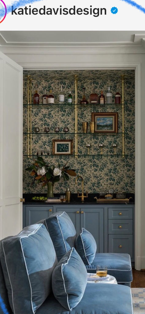 Katie Davis Design, Small Wet Bar, Katie Davis, Bookcase Bar, Home Bar Rooms, Hidden Bar, Beach Interior, Bunny Williams, Bar Shelf