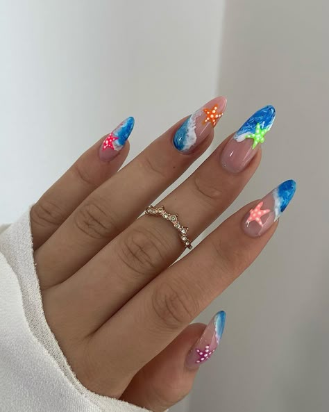 Funky Nails Inspo Summer, Beachy Nails, Summery Nails, Grunge Nails, Cute Summer Nails, Vacation Nails, Pink Nail, Beach Nails, Amazing Ideas