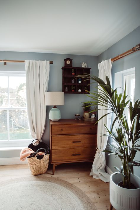 Monochromatic Blue Bedroom, Earthy Blue Bedroom, Pale Blue Room, Small Corner Decor, Pale Blue Bedrooms, West Elm Bedroom, Light Blue Bedroom, Blue Gray Bedroom, Blue Bedroom Walls