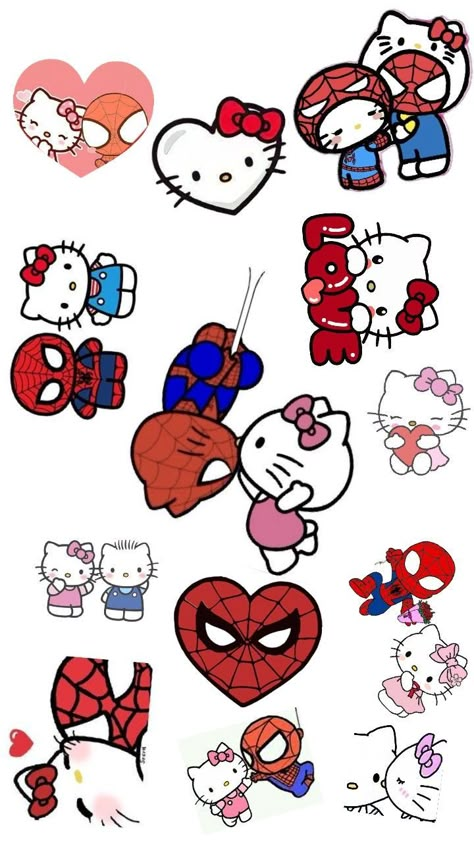 Valentines For Bf, Scrapbook Ideas For Him, Hello Kitty N Spiderman, Daniel And Hello Kitty, Kitty Y Spiderman, Regalos Cute, Spider Man And Hello Kitty, Spider Kitty, Hello Kitty And Spiderman