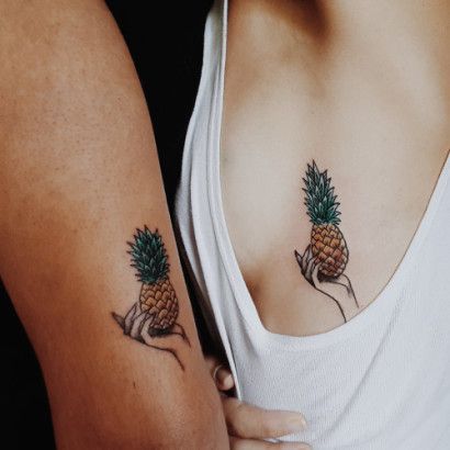 12 Cute and minimalistic couple tattoos - Be Asia: fashion, beauty, lifestyle & celebrity news Pineapple Tattoo Meaning, Pineapple Tattoos, Pinapple Tattoos, Couple Tattoos Love, Tattoo Guide, Pineapple Tattoo, Bestie Tattoo, Couple Tattoos Unique, Couples Tattoo Designs