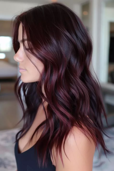 34 Beautiful Burgundy Balayage Hair Ideas That Will Leave You Mesmerized Red Wine Hair Color Balayage, Dark Brown And Mahogany Hair, Dark Brown With Burgundy Highlights, Maroon Highlights On Brown Hair, Dark Red Highlights In Brown Hair Burgundy Low Lights, Red Wine Hair Color Dark, Brown Hair With Burgundy Balayage, Wine Balayage Hair, Burgundy Balayage Brunettes