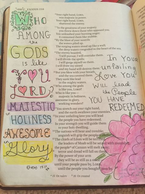 Exodus 15 Bible Journaling, Bible Notes Exodus, Bible Journaling Exodus, Exodus Bible Journaling, Exodus Bible, Bible Journaling Ideas Drawings, Bible Doodling, Bible Games, Journaling Bible