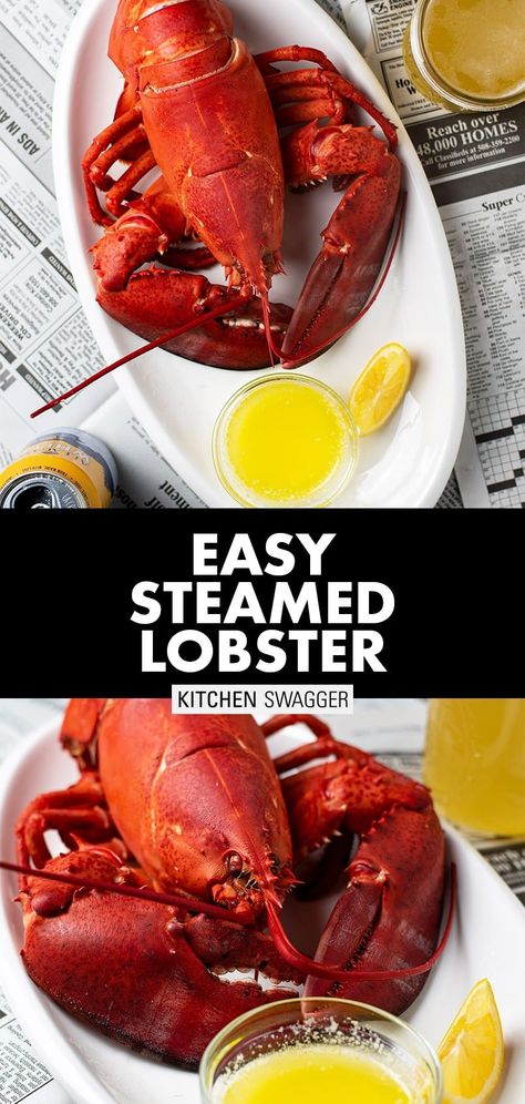 Easy and delicious steamed lobster or lobster tails is a lot easier to make at home than you may think. Salt, water, and fresh lemon juice create the perfect freshly steamed lobster. #steamedlobster #steamedlobstertails Kitchen Swagger, Lenten Meals, Baked Brisket, Cook Lobster, Boil Recipes, Steamed Lobster, Seafood Meals, Live Lobster, Night Recipes