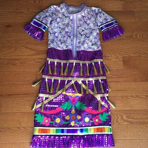 Purple Jingle Dress Regalia, Powwow Regalia Jingle Dress, Jingle Dress Regalia, Grass Dance Outfits, Jingle Dress Dancer, Ribbon Dresses, Powwow Outfits, Fancy Shawl, Native Regalia