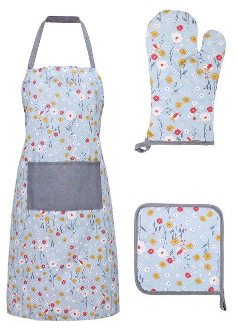 Livingston Basic Cotton Kitchen Apron with Pockets Glove and Potholder SetFloral  Blue -- Details can be found by clicking on the image.-It is an affiliate link to Amazon. #kitchenutensils Branded Aprons, Disposable Aprons, Fish Shop, Heart Collage, Floral Toile, Kitchen Prep, Denim Apron, Cleaning Kitchen, Embroidered Apron