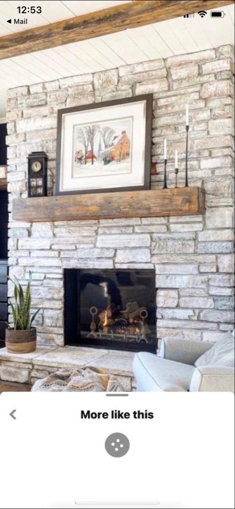 1960 Fireplace, Whitewashed Fireplace, Sidebar Design, Stone Fireplace Decor, White Wash Fireplace, 1960s House, Space Saving Kitchen, Rustic Fireplaces, Fireplace Makeover