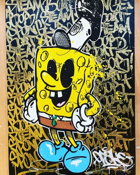 Sponge Bob Graffiti, Sponge Bob Illustration, Graffiti Spongebob, Screen Printing Studio, Spongebob Cartoon, Printing Studio, Square Pants, Sponge Bob, Spongebob Memes