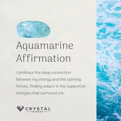 Aquamarine affirmation - I embrace the deep connection between my energy and the calming forces finding solance in the supportive energies that surround me Aquamarine Magical Properties, Aquamarine Affirmation, Aquamarine Crystal Meaning, Aquamarine Stone Meaning, Aquamarine Meaning, Aquamarine Benefits, Butterfly Meaning, Affirmations Confidence, Bridal Shower Inspo