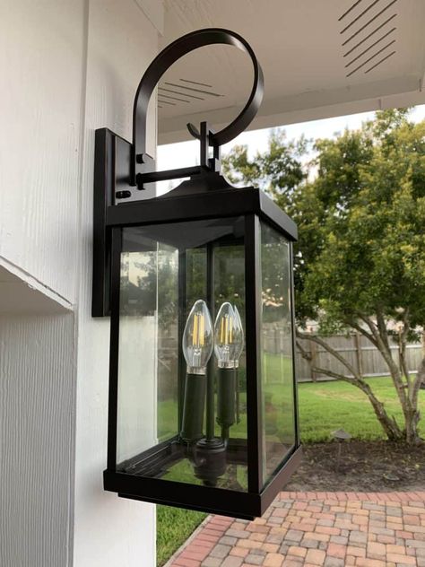 Outdoor Farm Light Fixtures, Outdoor Wall Lanterns Front Doors, Black Lantern Exterior Light Fixture, Porch Light Fixtures Wall, Black Lantern Outdoor Lights, Large Outdoor Wall Lights, Outdoor Sconces Front Door Farmhouse, Farmhouse Outdoor Wall Lighting, Modern Farmhouse Outside Lighting