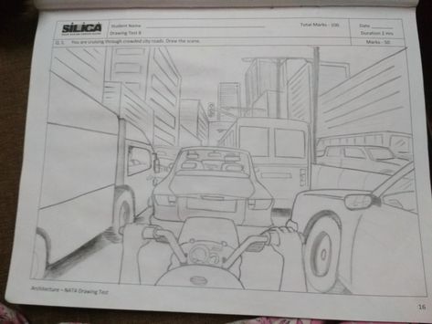 Traffic jam Traffic Sketch, Drawing Realistic Tutorial, Traffic Jam Drawing, Traffic Drawing, Drawing Ideas Landscape, Realistic Tutorial, One Perspective Drawing, Landscape Perspective, Perspective Lessons