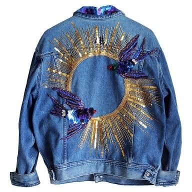 Jean Jacket Embroidery, Denim Jacket Embroidery, Sequins Diy, Diy Denim Jacket, Jacket Embroidery, Denim Embroidery, Denim Art, Diy Embroidery Designs, Denim Quilt