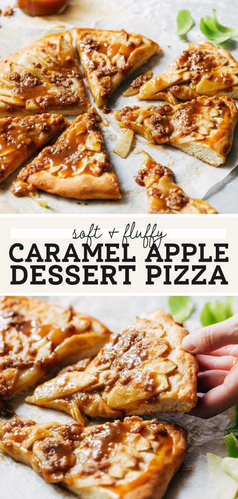 Dessert Pizza Recipe Easy, Apple Dessert Pizza Recipe, Super Easy Pizza Dough, Caramel Apple Dessert, Dessert Pizza Recipe, Apple Dessert Pizza, Caramel Apple Desserts, Butternut Bakery, Apple Pizza