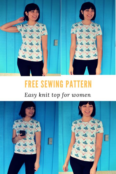 FREE PATTERN ALERT: Easy short sleeve t-shirt T Shirt Pattern Free, Floor Printable, Easy Sewing Patterns Free, Shirt Patterns For Women, Sewing Knits, Diy Easy Crafts, Simple Diy Crafts, T Shirt Sewing Pattern, Sewing Patterns For Women