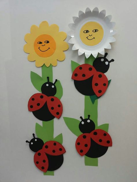 Spring Crafts Preschool, Spring Flower Crafts, Insect Crafts, Ladybug Crafts, Spring Crafts For Kids, Paper Crafts For Kids, School Decorations, Paper Crafts Diy Kids, Preschool Art