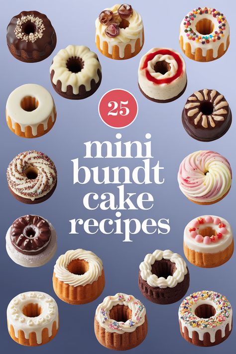 Get ready to fall in love with mini bundt cakes. These adorable, individual-sized treats offer the same delicious flavors and intricate designs as their larger counterparts, but in a perfectly portioned form. Explore a variety of mini bundt cake recipes, from classic vanilla and chocolate to seasonal favorites like pumpkin spice and cranberry orange. These mini bundt cakes recipes from scratch are easy to make and perfect for any occasion. Mini Bundt Pound Cake Recipes, Recipes For Mini Bundt Cake Maker, Small Easy Dessert Recipes, Mini Vanilla Bundt Cakes, Mini Fluted Cake Pan Recipes, Mini Bundt Cake Recipes Easy, Bundtlette Recipes, Mini Bundt Cake Recipes From Mix Boxes, Small Bundt Cake Recipes